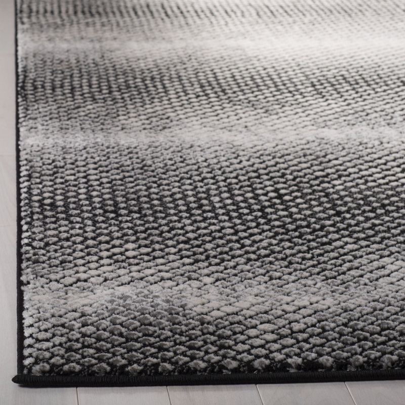 Tapis noir / blanc à motif abstrait Kearney, Rond 5 pi