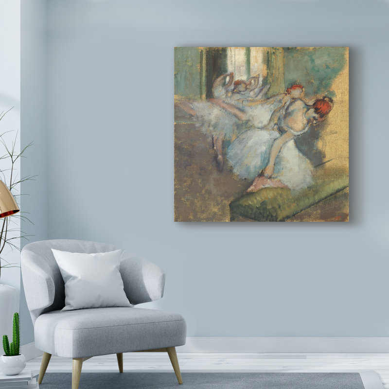 « ballet danseurs », reproduction de peinture à l’huile sur toile tendue, H 18 po x l 18 po x P 2 po
