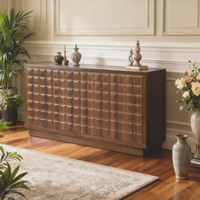 58.5" W 4-Door Sideboard With 3D Geometric Doors