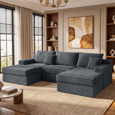 105 " Corduroy U&L Modular Sofa, Compression Couch with Storage, No Assembly