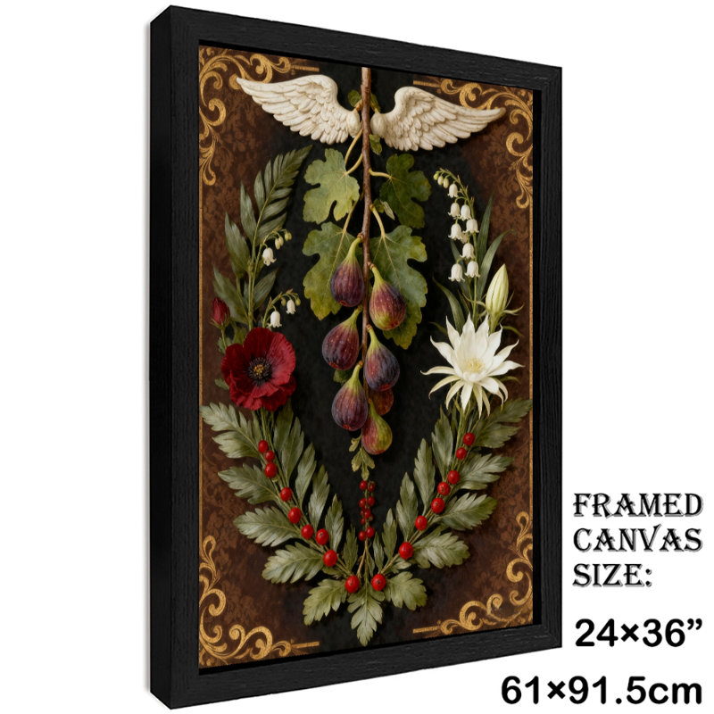 Figurine rétro encadrée noire entourée de fleurs et de plantes, impressions encadrées de style rétro, H 37 po x l 25 po