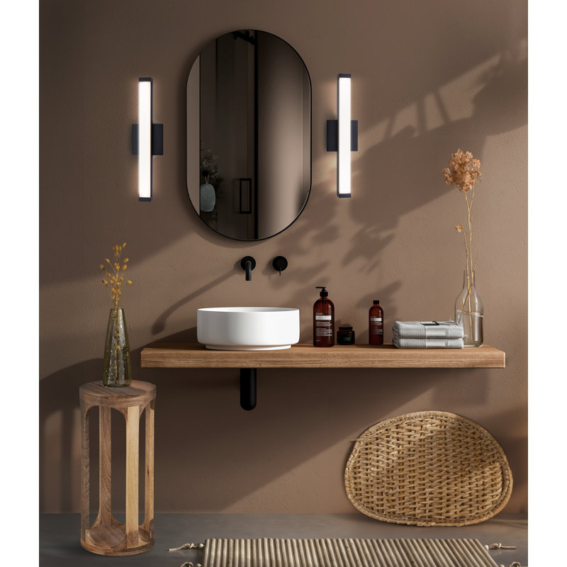 Meuble-lavabo intégré à 1 lumière Omarianna, Noir mat