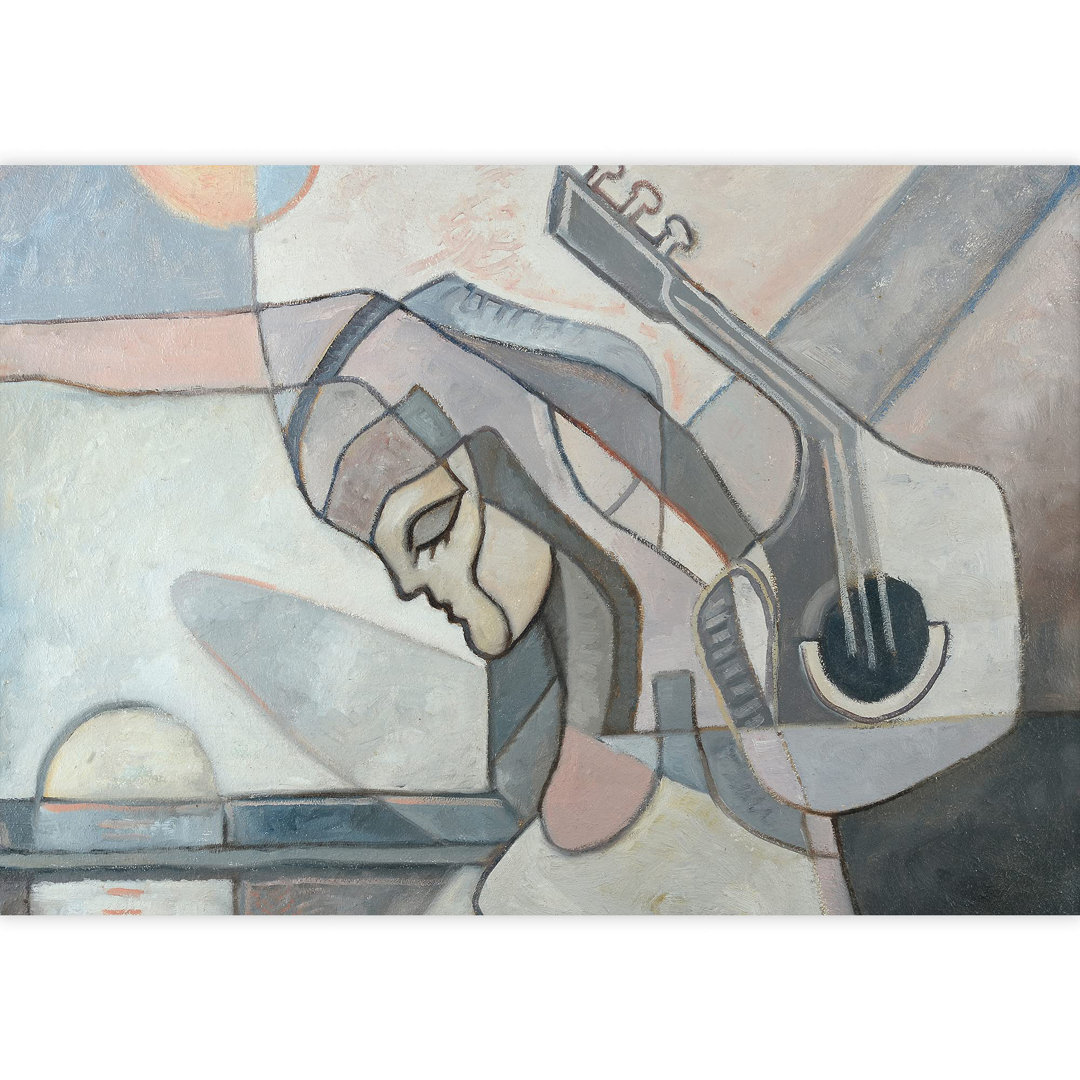 Abstract Painting with Woman and Guitar and Geometrical Removable Self Adhesive Large Wallpaper IDEA4WALL 