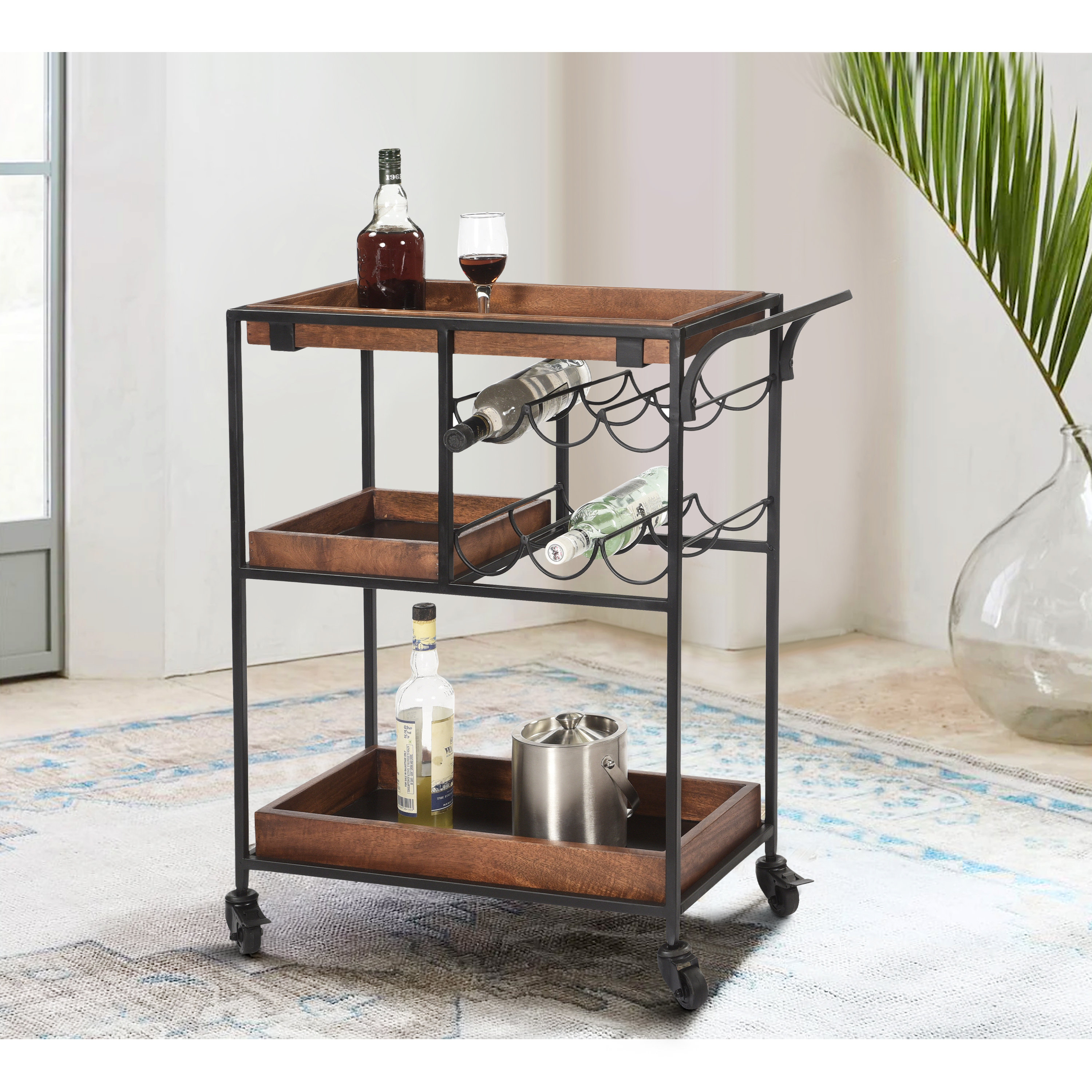 Williston Forge Fahham Handcrafted Mango Wood Bar Cart 