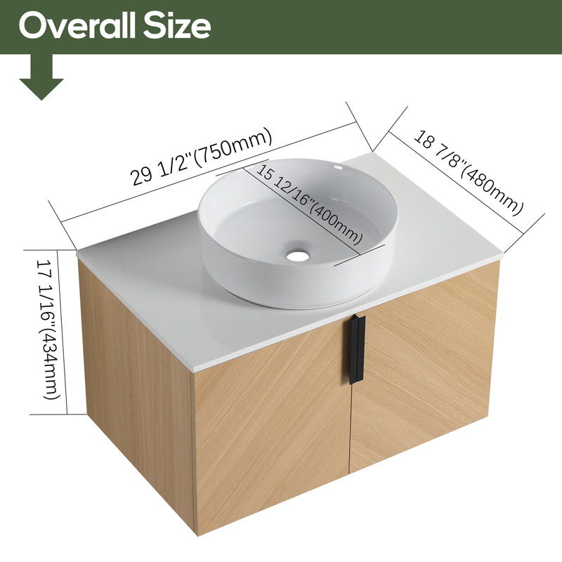 30'' Floating Single Bathroom Vanity with Ceramic Sink, White