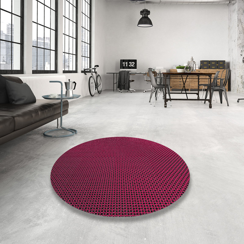 Tapis mauve à motifs/noir de zone, Rond 5 pi
