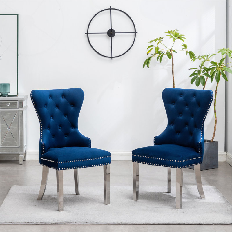 Chaise en velours touffeté Montura, Bleu