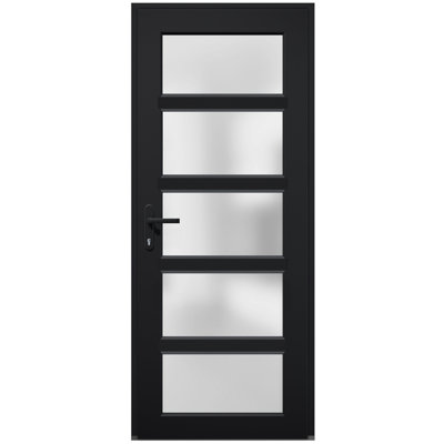 Façade extérieure pré-montée Fibre de verre verre givré / Manux 8002 noir mat / Portes d'entrée commerciales et résidentielles de bureau - l 36 po x H 80 po - droitier