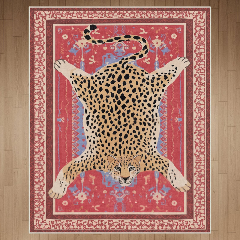 Alinda Apex Leopard Print Washable Area Rug, Rectangle 8' x 10', Merlot / Beige / Brown