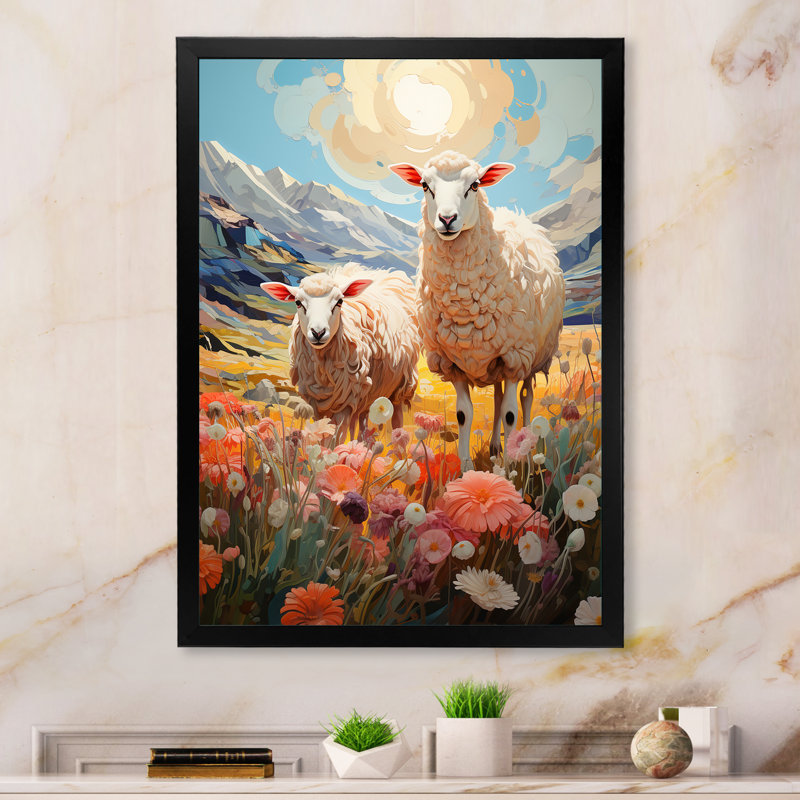 Décoration murale moutons fantaisistes - animaux, H 44 po x l 34 po x P 1,5 po, Cadre photo noir