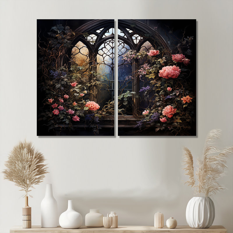 «Floral Window», art mural 2 pièces, H 36 po x l 48 po, Toile tendue, Ne s’applique pas