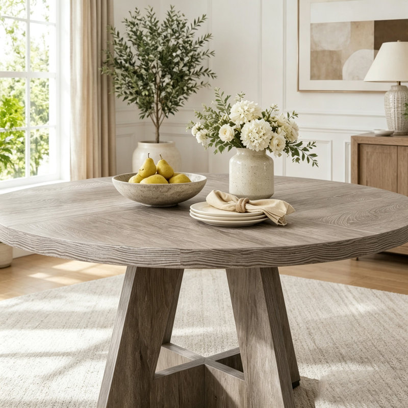 Table de salle à manger ronde 47 "avec base piédestal, Gris