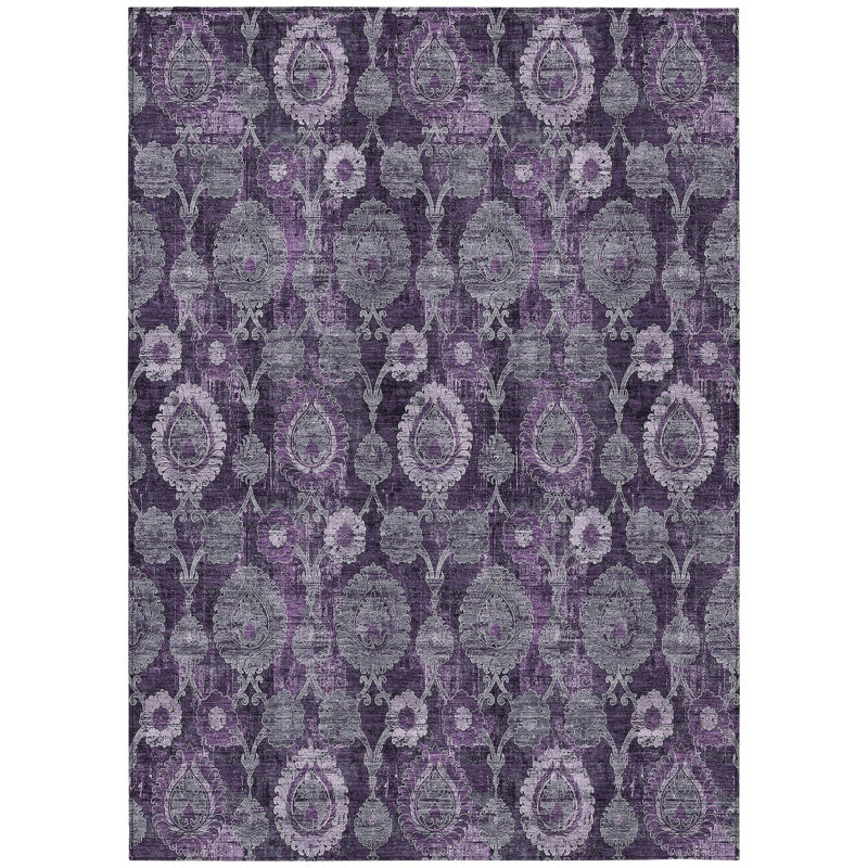 Tapis intérieur lavable damassé mauve et lavande 5 pi x 8 pi aubergine