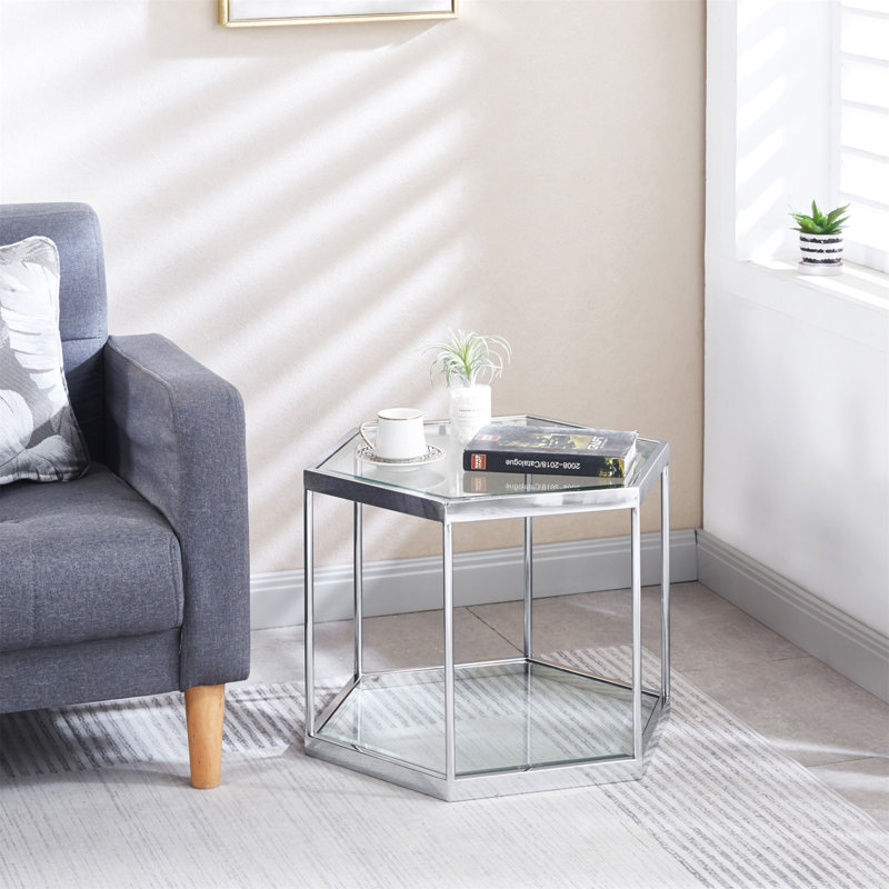 Jemily Glass Top Coffee Table, Silver