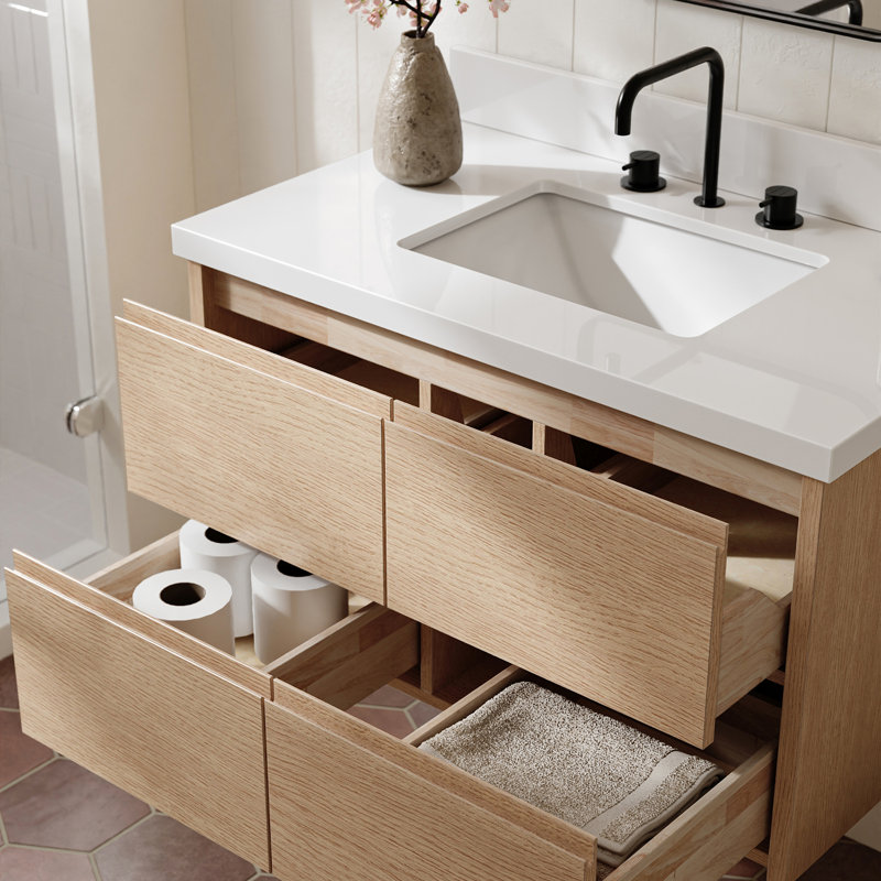   Ensemble de meuble-lavabo mural rectangulaire simple 36 pouces avec comptoir en quartz blanc de 1,5 pouces Ensetso
