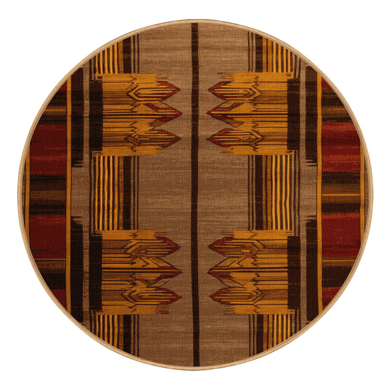 Tapis art déco brun lavable à la machine, Rond 6 pi