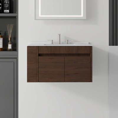 Meuble-lavabo flottant avec comptoir en marbre de culture et porte à fermeture en douceur