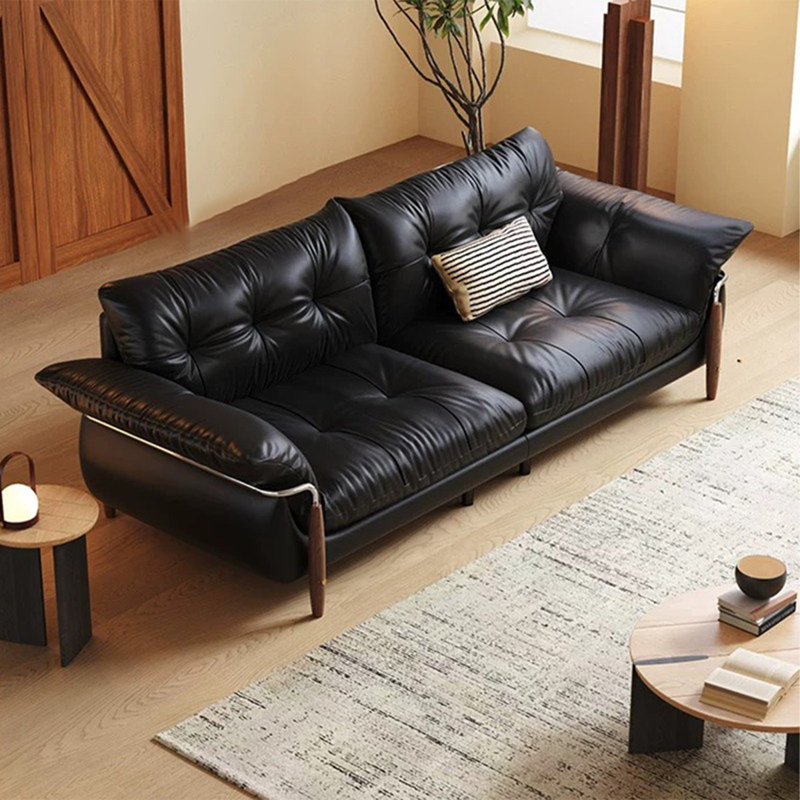 Canapé modulaire noir en similicuir, Noir, H 32,68 po x l 110,24 po x P 39,37 po