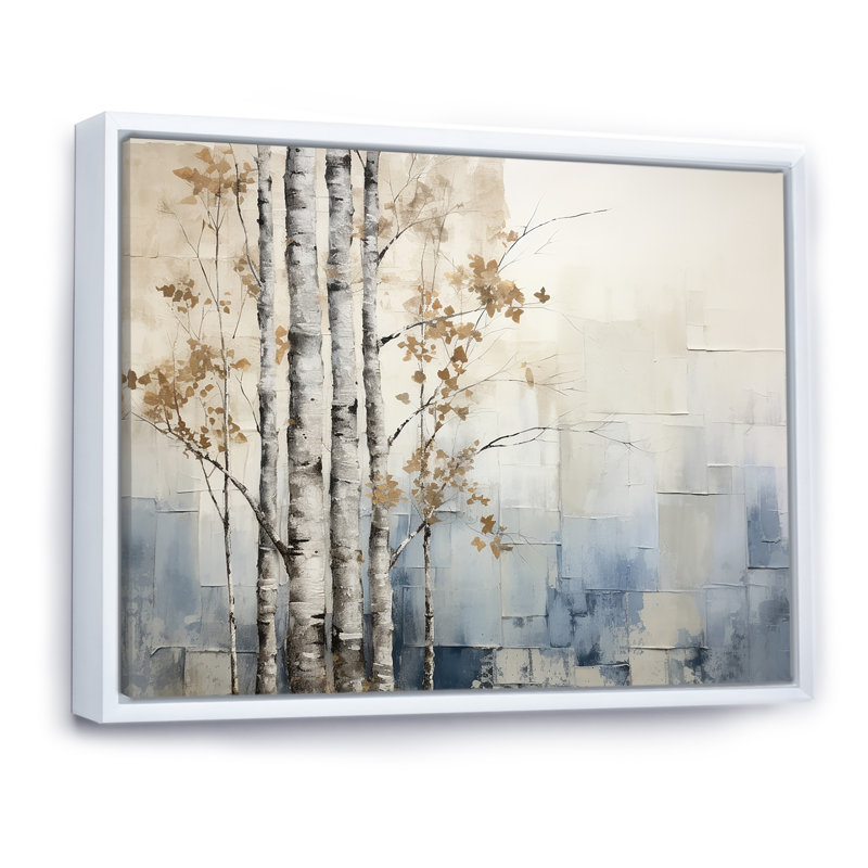 «Blue and White Forest Winter Harmony», impressions encadrées, H 16 po x l 32 po x P 1 po, Cadre flottant blanc