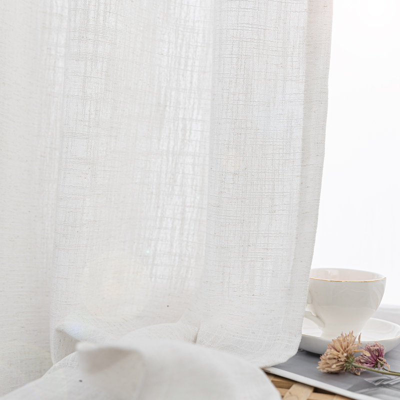 Paire de rideaux semi-transparents en mélange de lin Kambi , Blanc, L 52 po x L 84 po