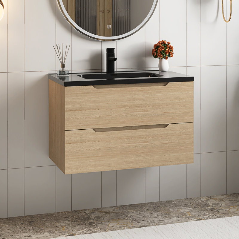 Meuble-lavabo mural 32 po avec panneau de particules en chêne Evita