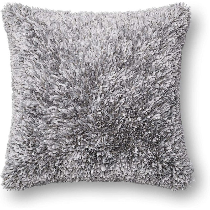 Black Polyester Shag Ribbon 22" Square Pillow Cover