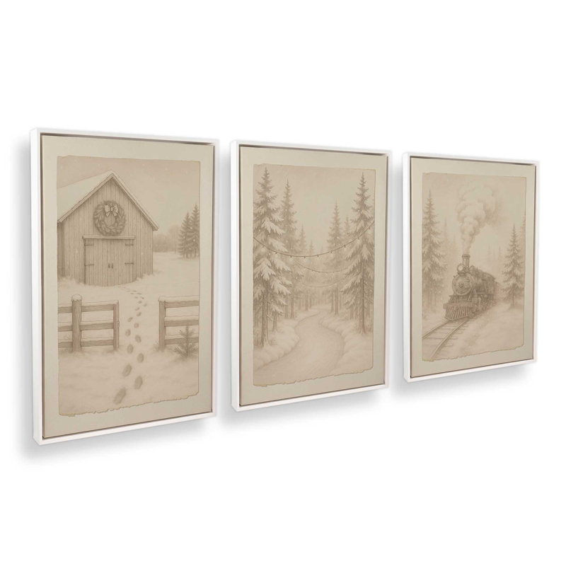 Ensemble de 3 impressions sur toile Pathway to Christmas, H 19 po x l 39 po, Impression encadrée sans passe-partout