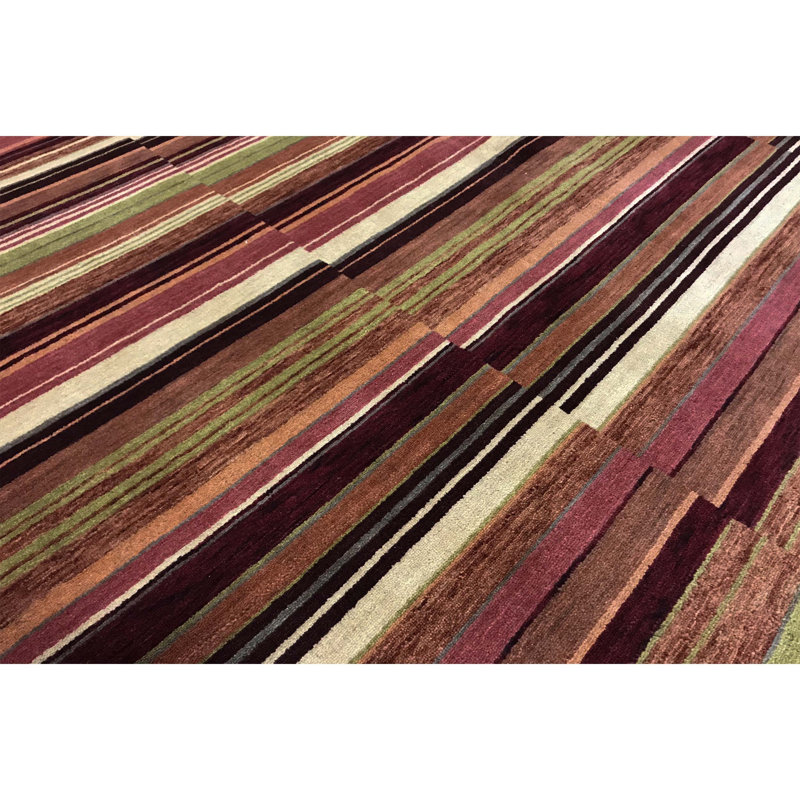 Gabbeh Wool Striped Area Rug in Orange/Dark Brown/Green/Beige, Rectangle 8'8" x 11'10"