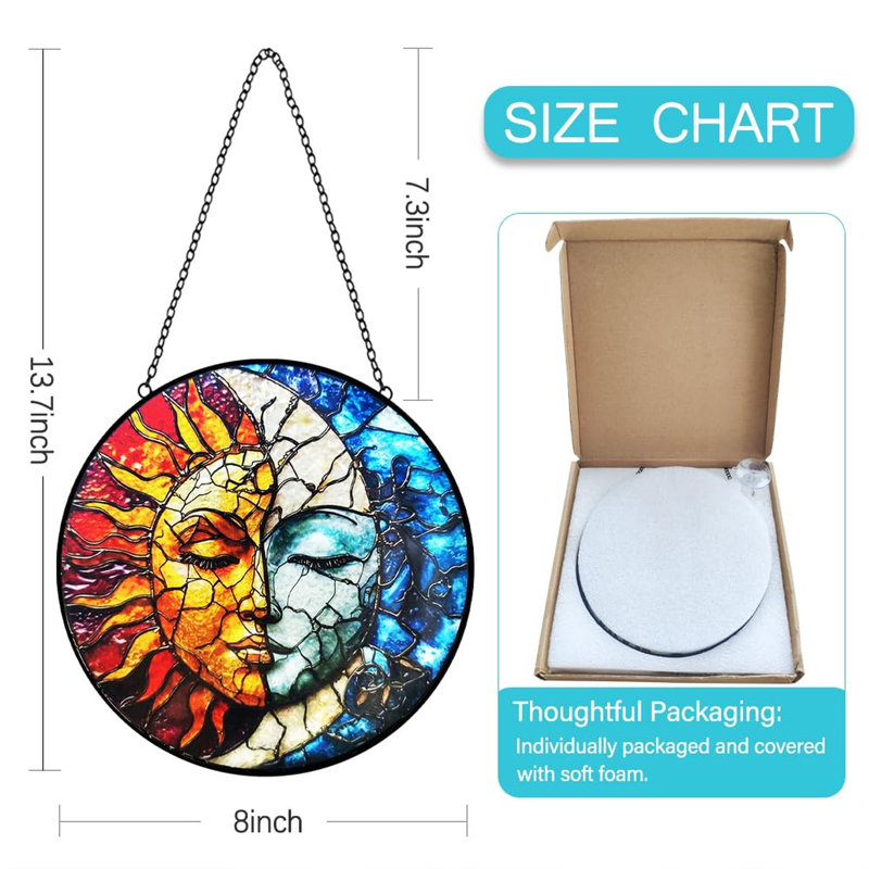 Sun and Moon Suncatcher vitrail suspendu - décorations célestes Sun Catchers Wall Art Home Garden Decorations - 8 "fait à la main pour attraper les fenêtres