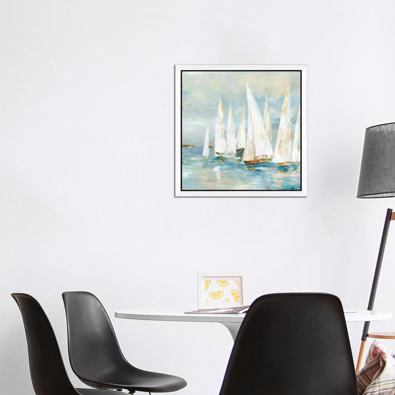 Sailboats 1 Piece Painting on Canvas, 93.98 cm H x 93.98 cm W, White Framed