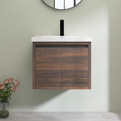 Meuble-lavabo simple 24 po avec comptoir en résine et portes à fermeture en douceur 24 po