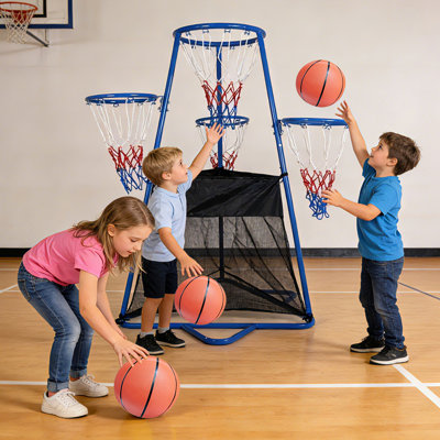 4 Hoop Basketball Set for Toddlers, Includes 4 Basketballs and Air Pum for Kids
