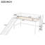 Lit simple mezzanine bas blanc avec glissade pour une chambre amusante - Fabriqué en pin, espace vertical, espace de jeu amovible et amovible en dessous-398235265-398235267