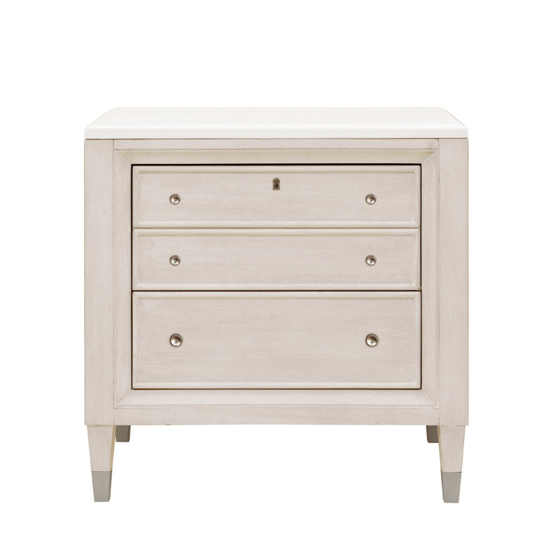 Beige and White 2-Drawer Nightstand with Marble Top