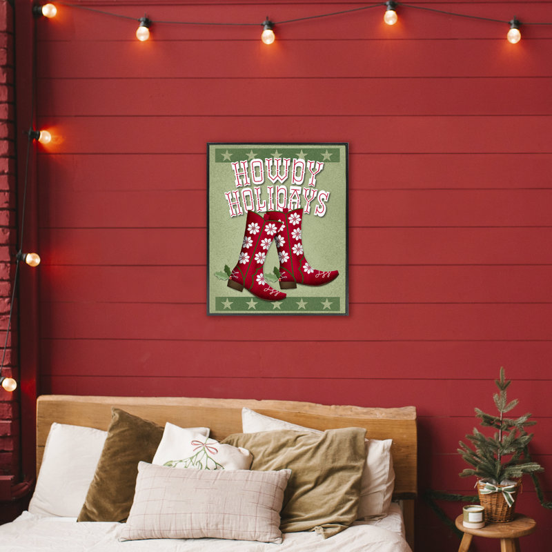 Bottes de cowboy Howdy Holidays, giclée encadrée, design par Jilly Jack Designs, Giclée encadrée noir minuit