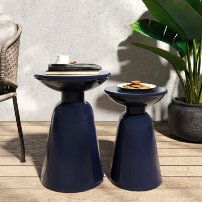 Table de bout moderne bleu marine S / 2, structure thermolaquée avec design élégant et piédestal, 15 po x 15 po x 20,87 po, structure stable à assembler