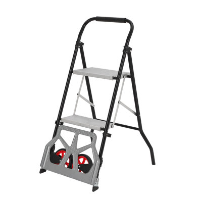 2-in-1 Stair Climbing Folding Hand Truck & 2-Step Ladder, 100kg Capacity with 2 Wheels, Extra Wide Non-Slip Pedal for Home and Garden