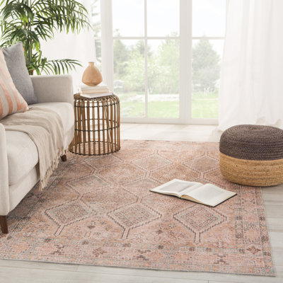 Machine Washable Causglen Southwestern Light Pink Area Rug