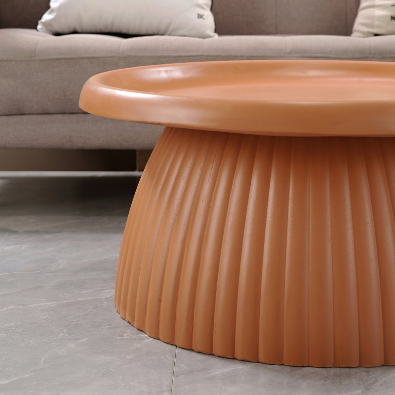 Table basse à base cannelée en oxyde de magnésium clair, 27,56 po de diamètre