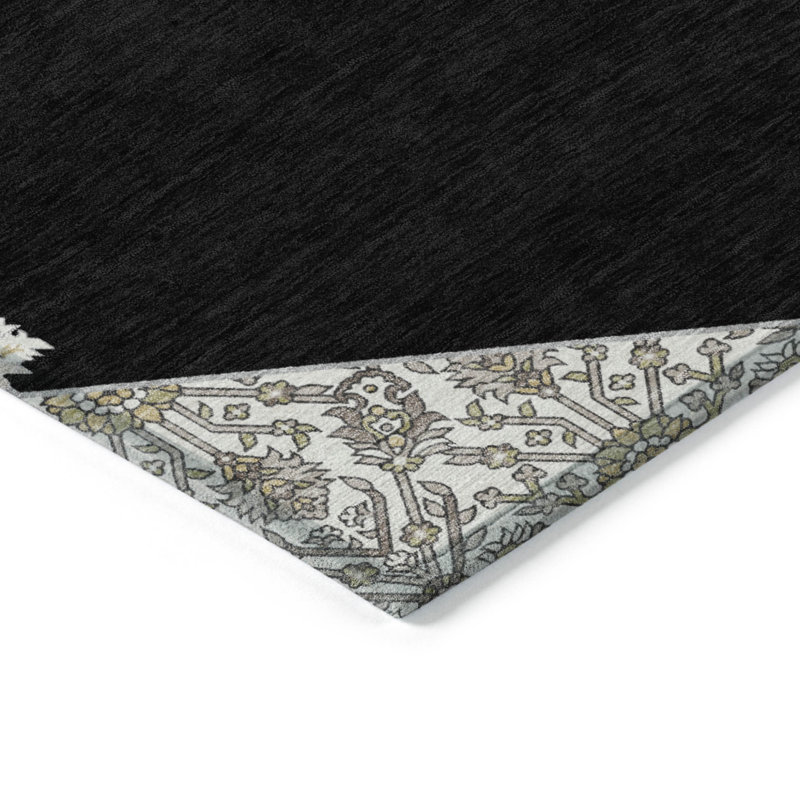 Tapis intérieur / extérieur oriental noir 9 pi x 12 pi lavable 9 pi x 12 pi