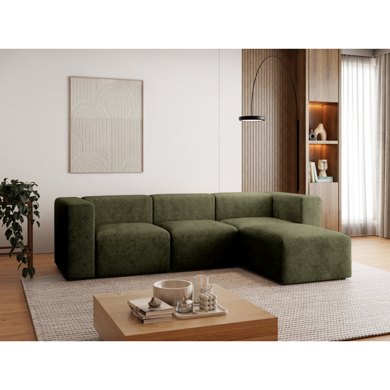 Adelfa 4 Seater Boucle Corner Sofa , Right Hand Facing, Green Olive