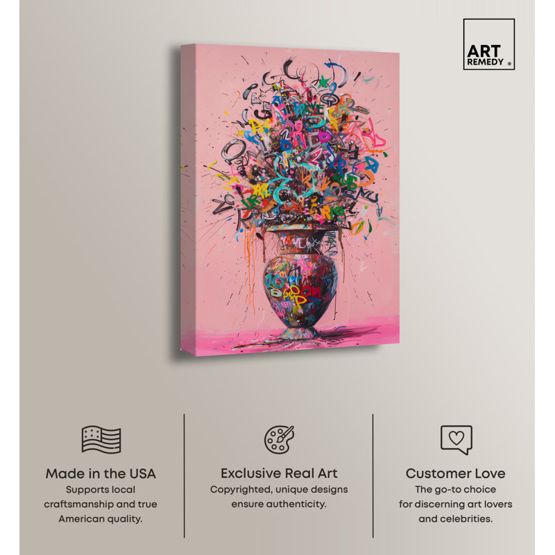 Vibrant Multicolor Abstract Graffiti Vase Canvas Art, 24" x 36"