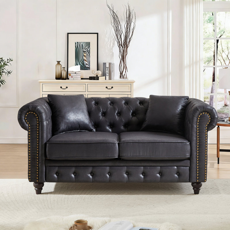 63.5 inch Mid Century Modern Chesterfield Sofa Couch for Living Room, Upholstered Button Tufted Loveseat Sofa w/Nailhead Trim&Roll Armrest, Comfy Deep Seat Sofas Couch for Bedroom, Office