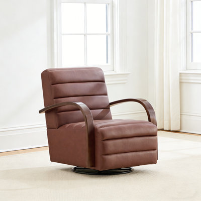 Chaise d'appoint moderne pivotante avec accoudoirs en bois massif, fauteuil rembourré avec rotation à 360 °, chaise d'appoint de salon avec base en métal