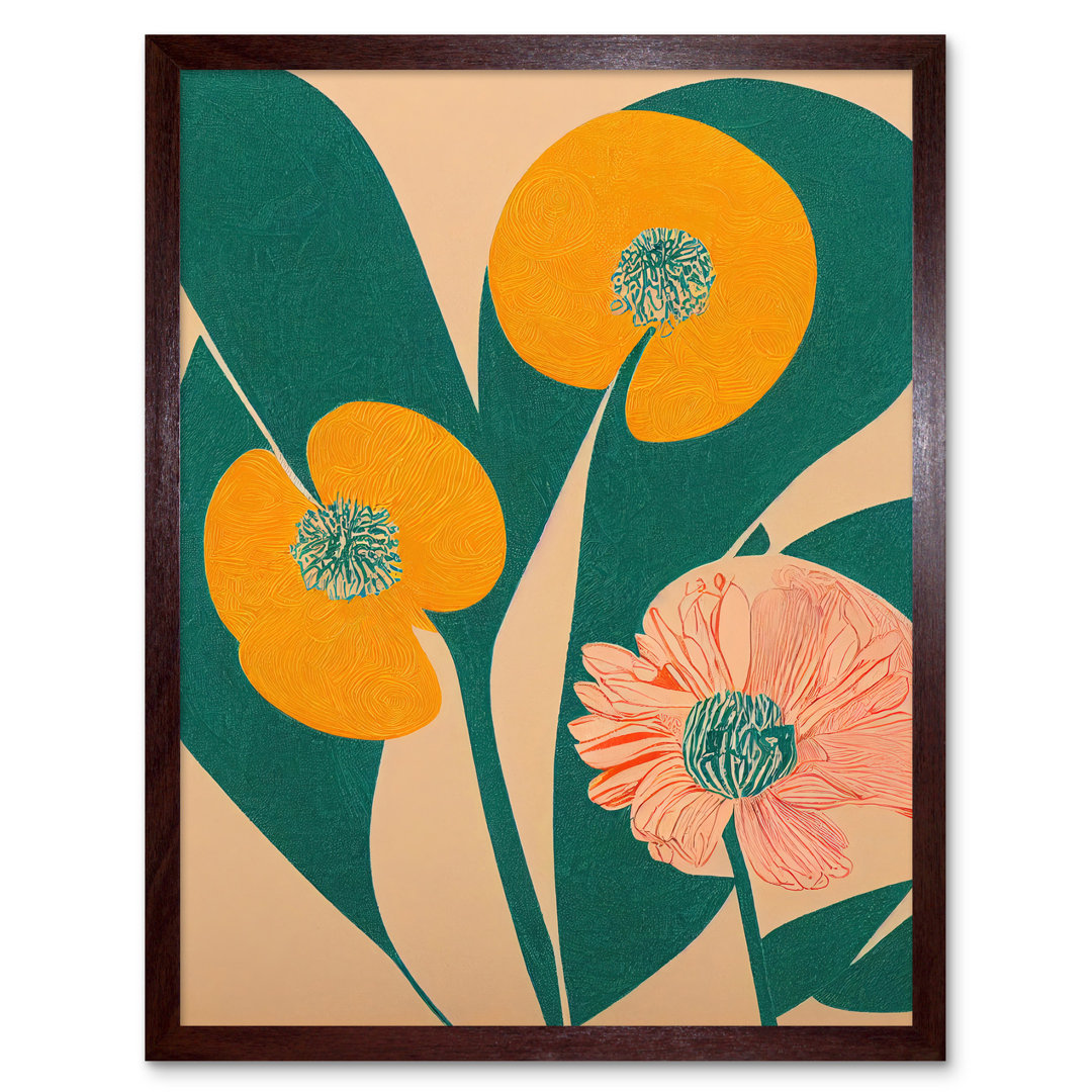California Poppy Flower Blooms Leaves - Print