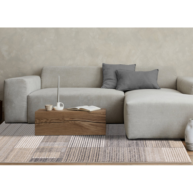 Tapis intérieur rayé à motif géométrique vieilli 5 pi x 8 pi (5 pi 3 po x 7 pi 7 po), gris et noir, contemporain et moderne - salon, chambre à coucher, salle à manger et cuisine