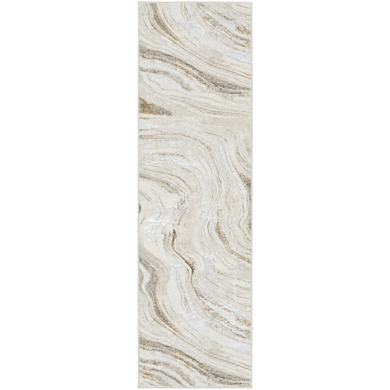 Tapis abstrait gris / or / beige Blahomir, Rectangle 2 pi 3 po x 7 pi 6 po