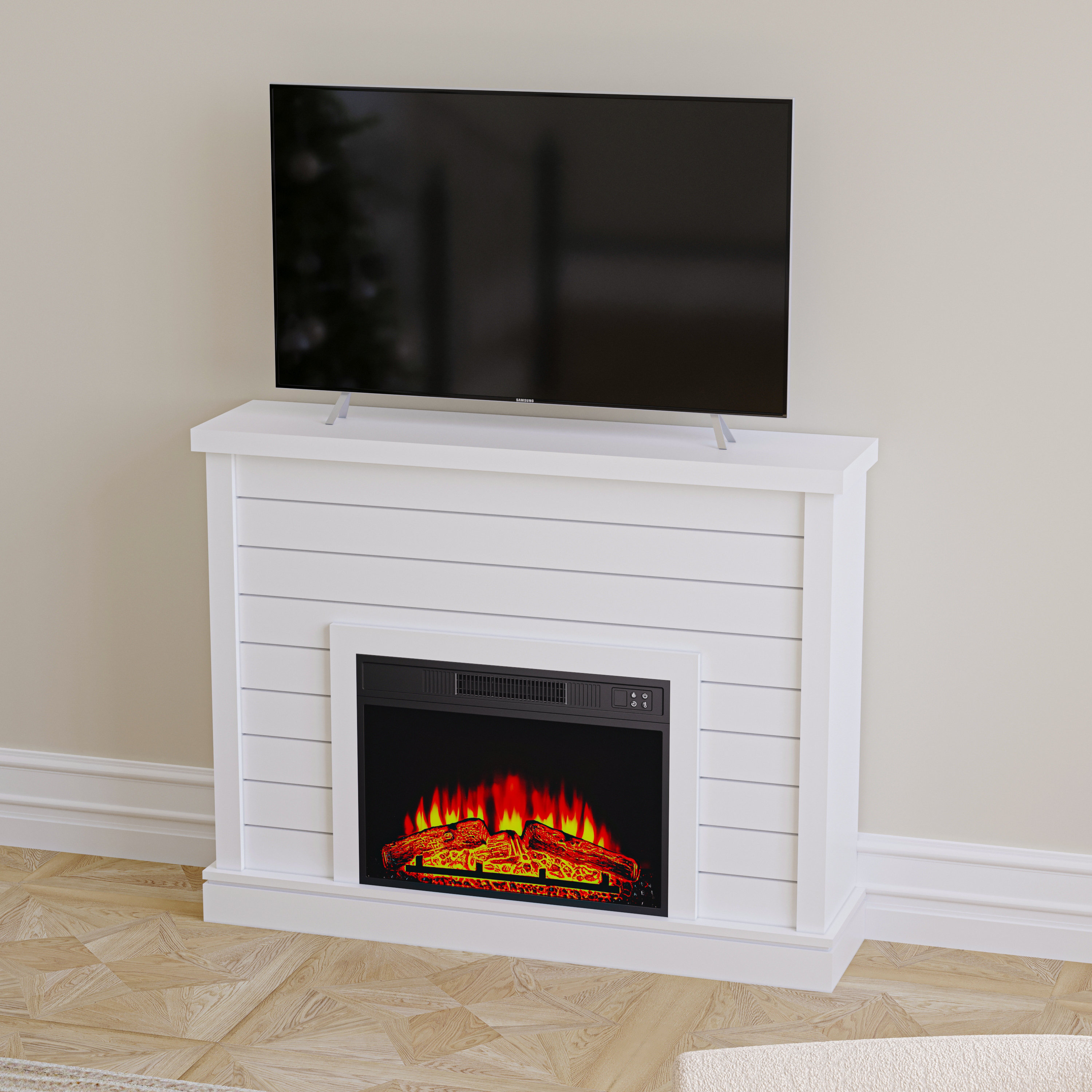 Gracie Oaks Marliene 47" Electric Fireplace Mantel Surround White