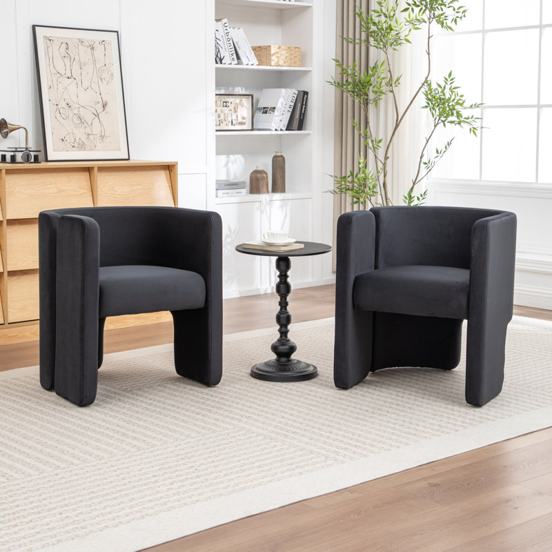 Jaimyn Upholstered Barrel Chair, Dark Black Velvet