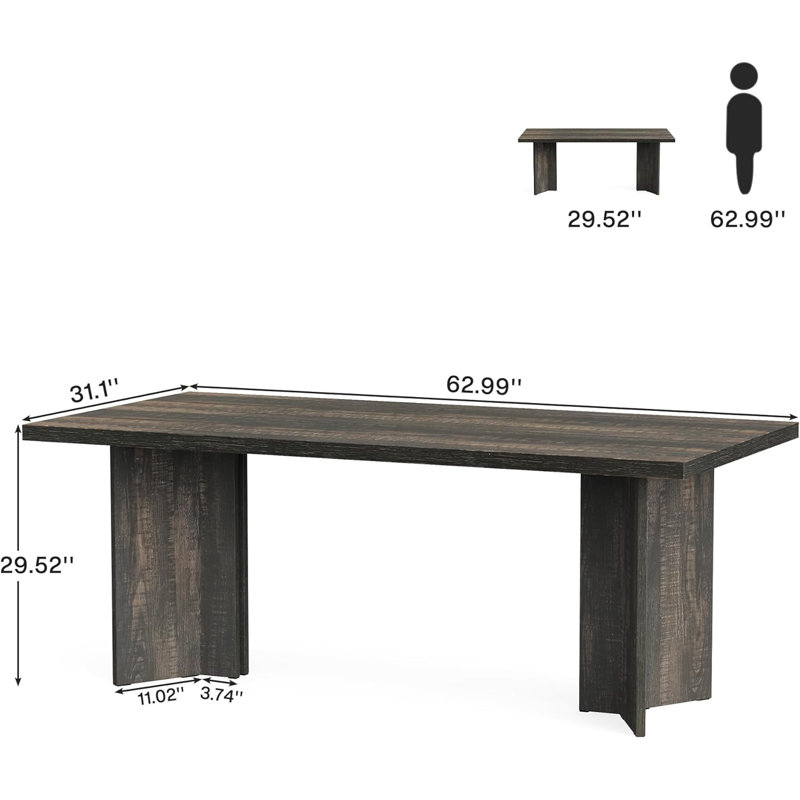 63" Farmhouse Executive Desk – Vintage Wood Computer Workstation With Thickened Tabletop, Large Writing & Conference Table For Home Office Or Study